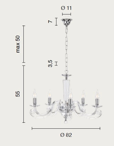 LAMPADARIO CHERUBINI 5 LUCI TORTORA E CROMO ATTACCO E14 D.82CM