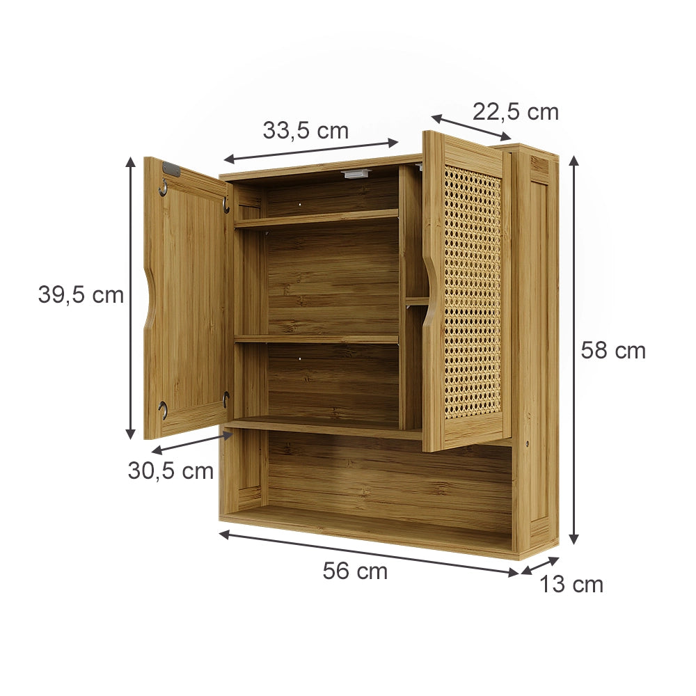Vicco Specchio contenitore bagno Bambù/rattan 56 x 58 cm con specchio