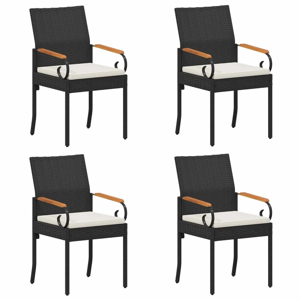 Sedie da giardino 4 pcs Nero e Bianco Crema Polyrattan e acacia 42025885
