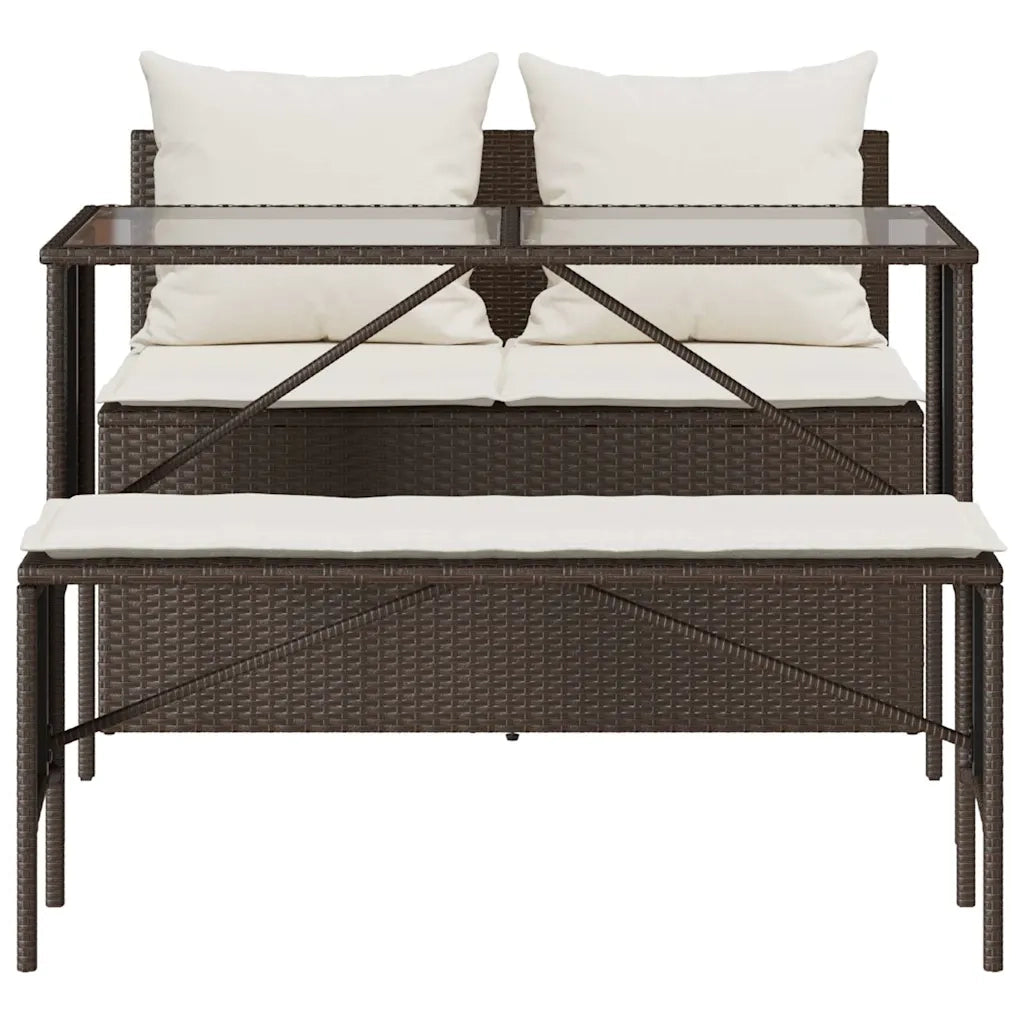 Set da Pranzo da Giardino 3pz con Cuscini in Polyrattan Marrone 4104182