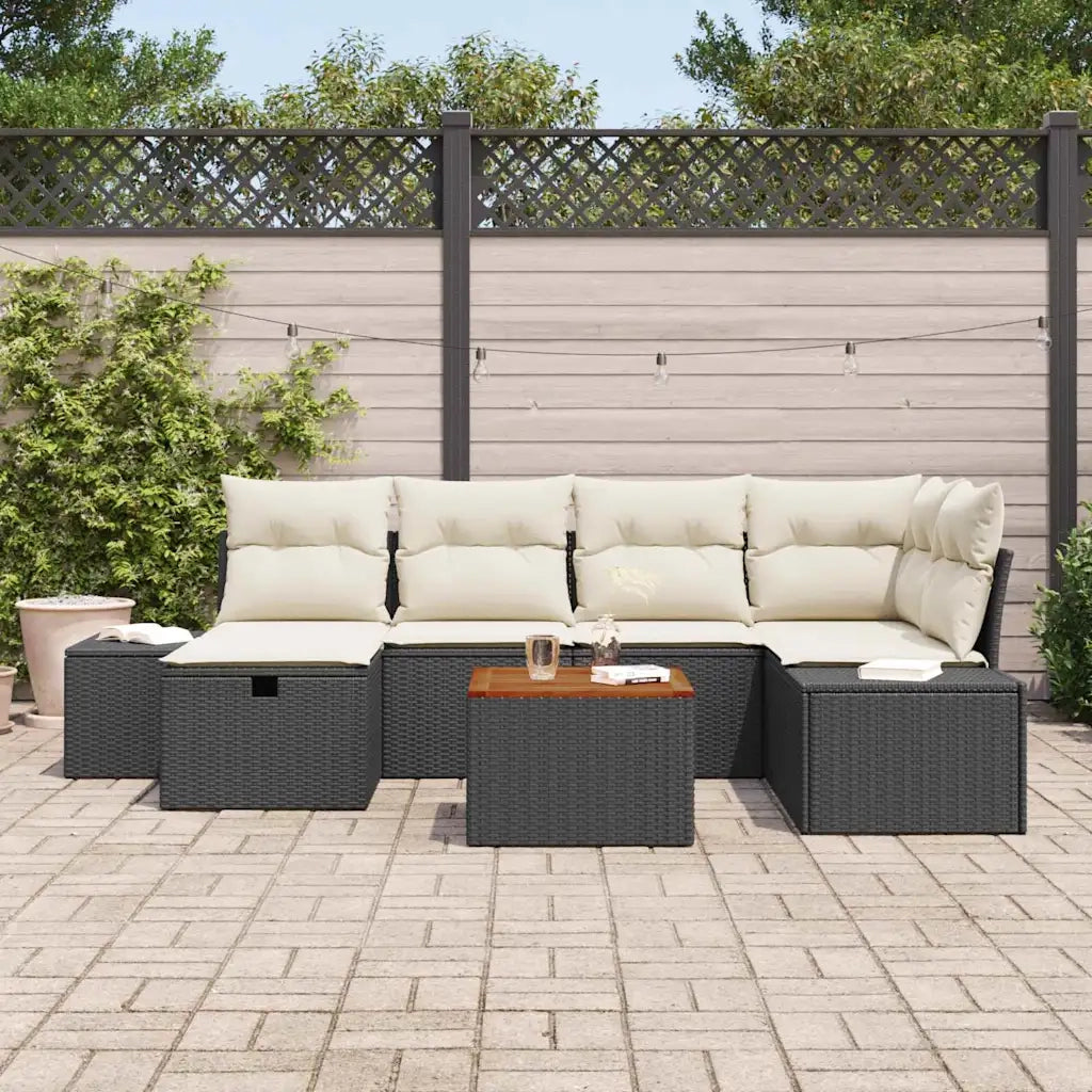 Set Divano da Giardino con cuscino 7 pcs Nero Poly Rattan 3360925