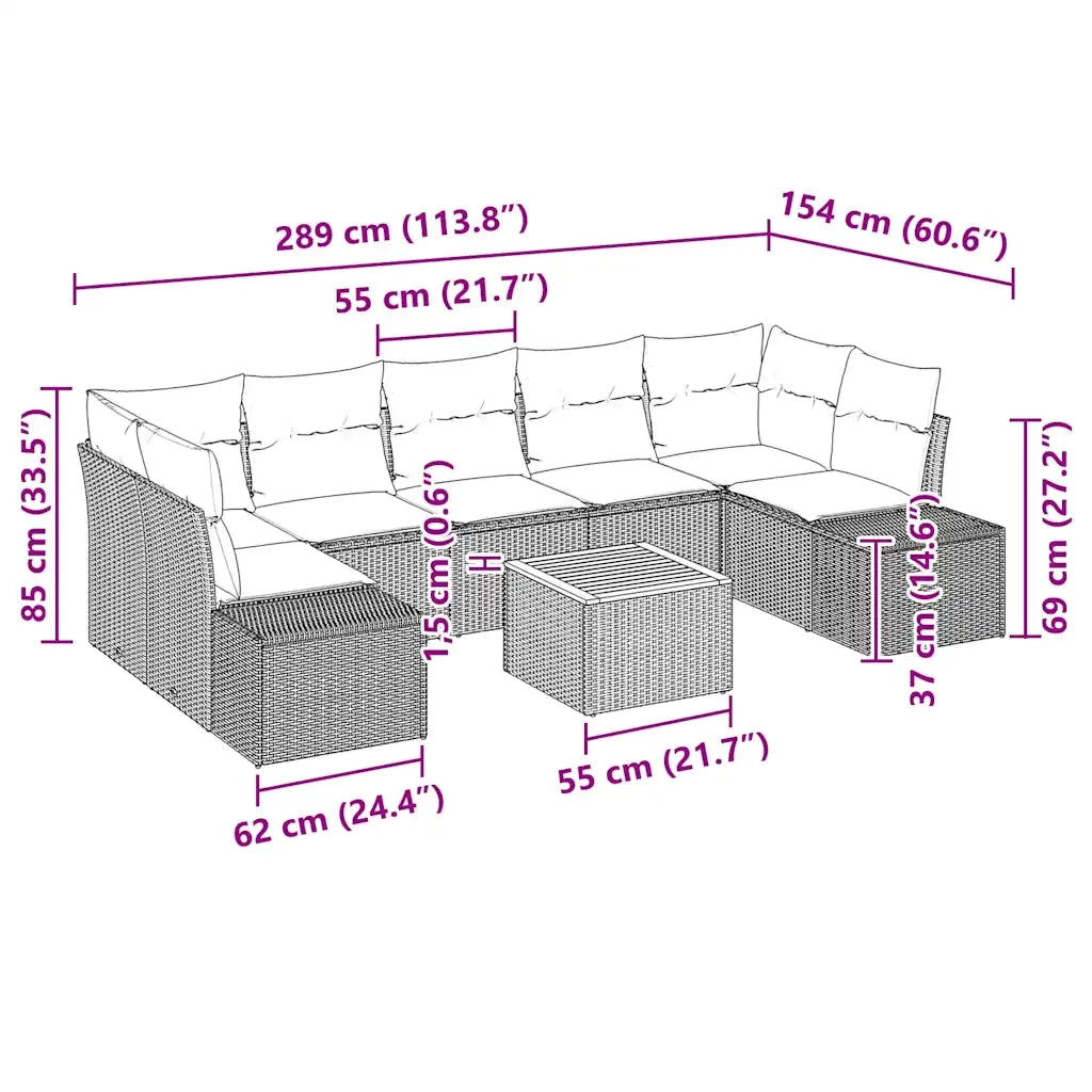 Set Divano da Giardino con archiviazione 8 pcs Nero polyrattan 3356595