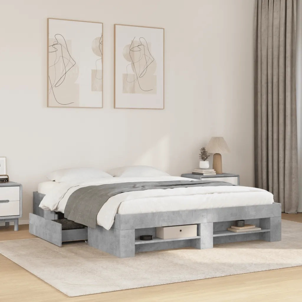 Letto matrimoniale | Letto per adulti | Giroletto senza Materasso Grigio Cemento 160x200cm Truciolato