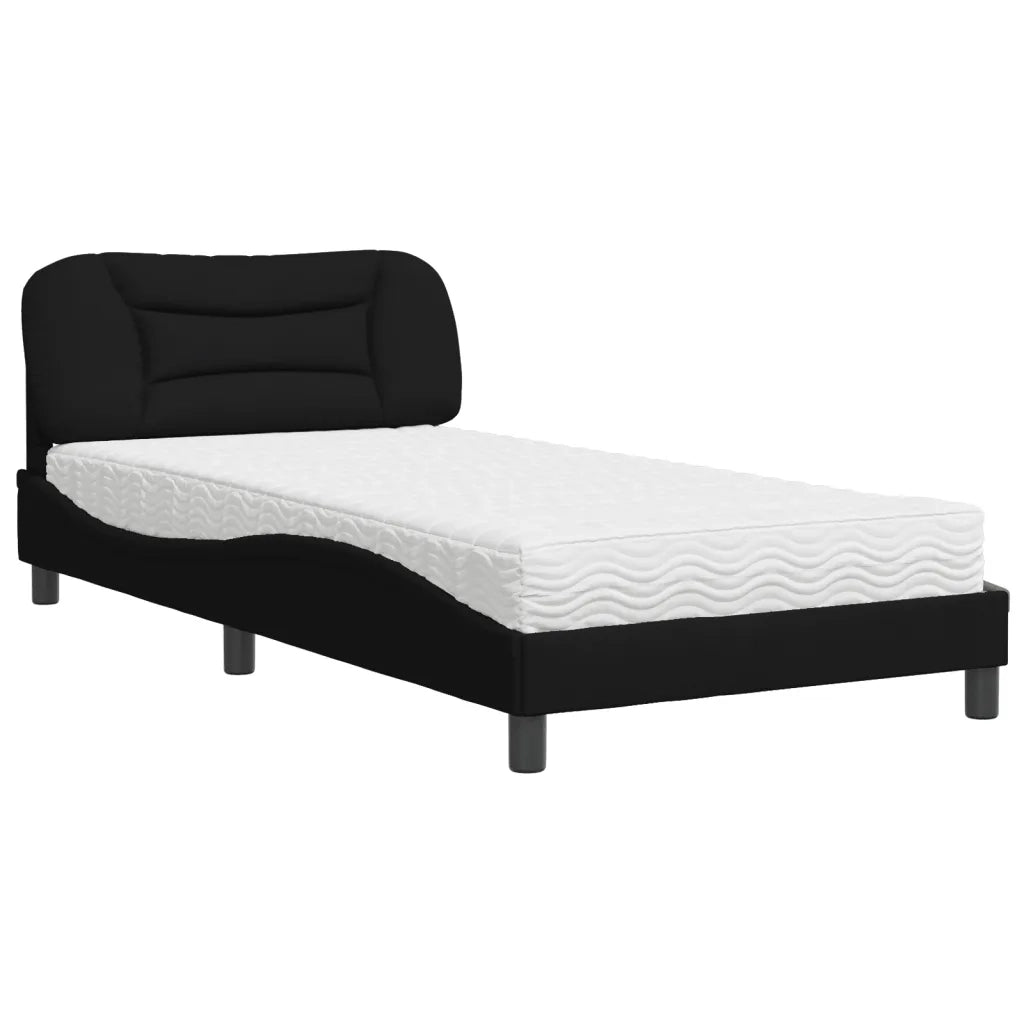 Letto con Materasso Hvar Nero 100x200 cm in Tessuto
