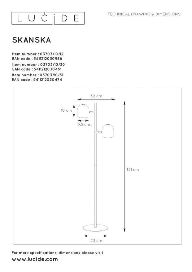 Lampada da terra Lucide Skanska LED 5W 3000K bianca