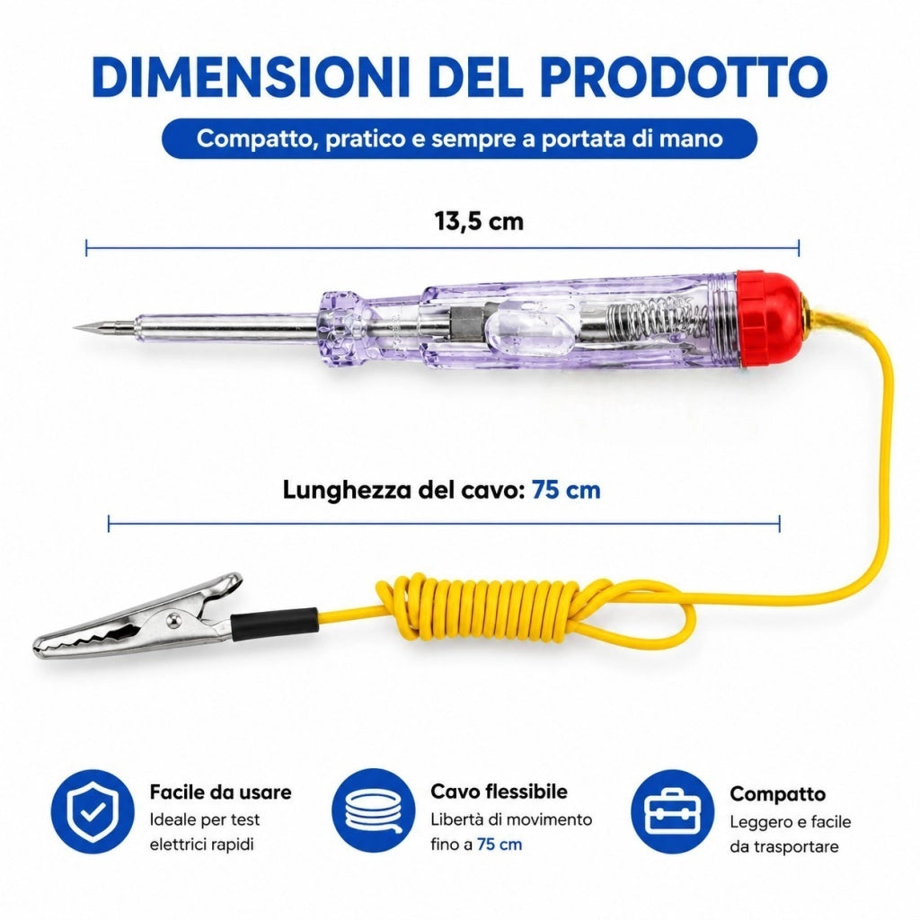 Tester Tensione Auto Moto Camion 6V 12V 24V Sonda Elettrica Con Lampada 54907