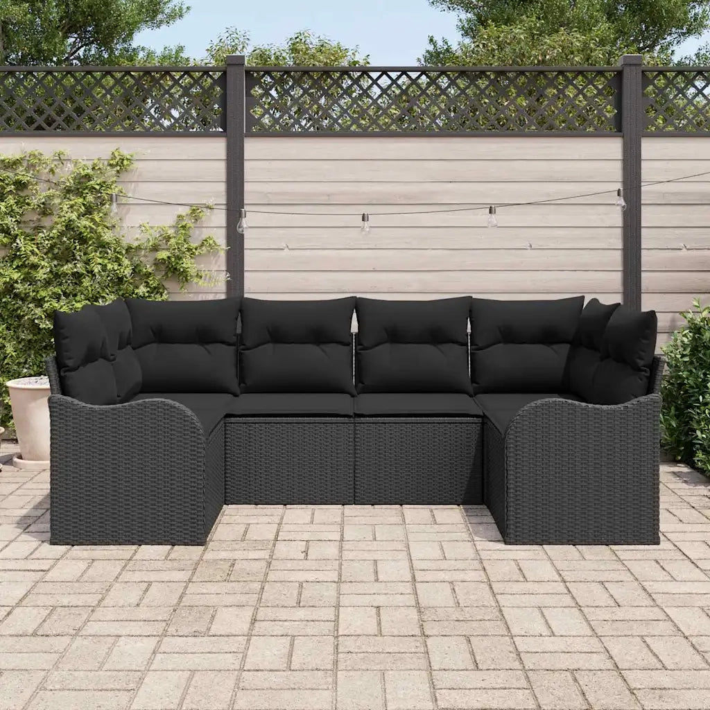 Set Divano da Giardino con cuscino 6 pcs Nero Poly Rattan