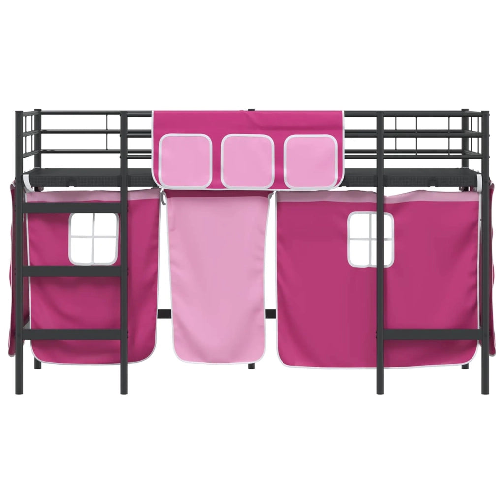 Struttura del Letto Loft per Bambini con Tendine Nero e rosa