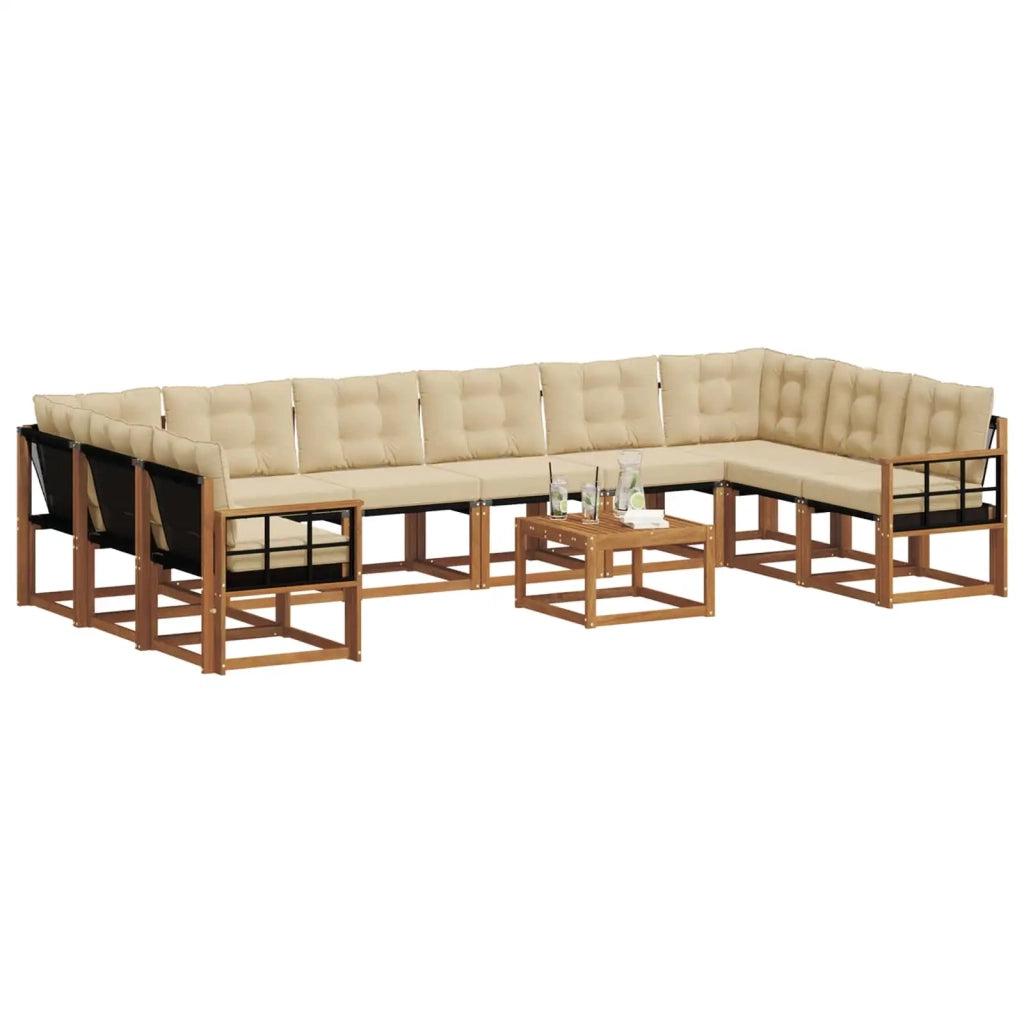 Set di divani da esterno con cuscino 11 pcs Naturale e Beige 3369128
