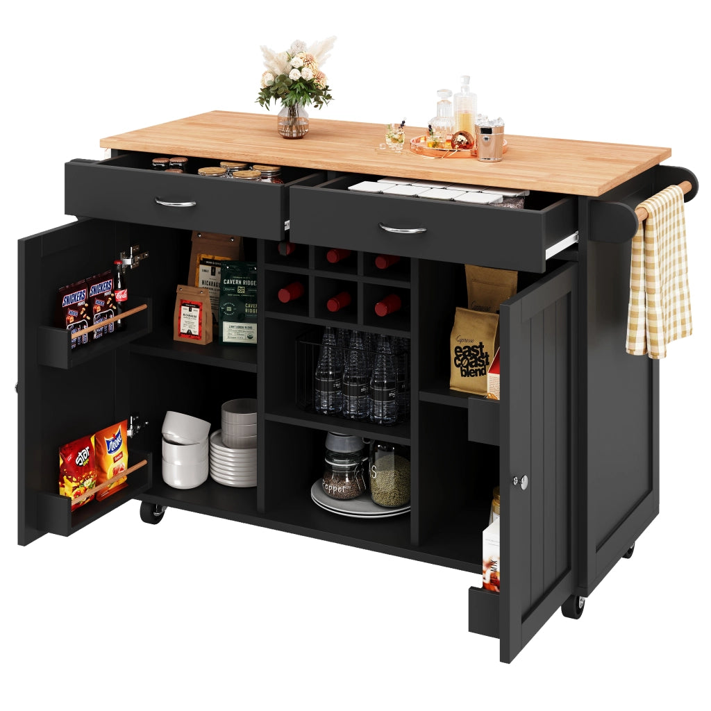OKWISH Carrello da cucina con ripiani regolabili, portabottiglie e ruote bloccabili, in MDF e metallo, 102 x 45 x 92 cm