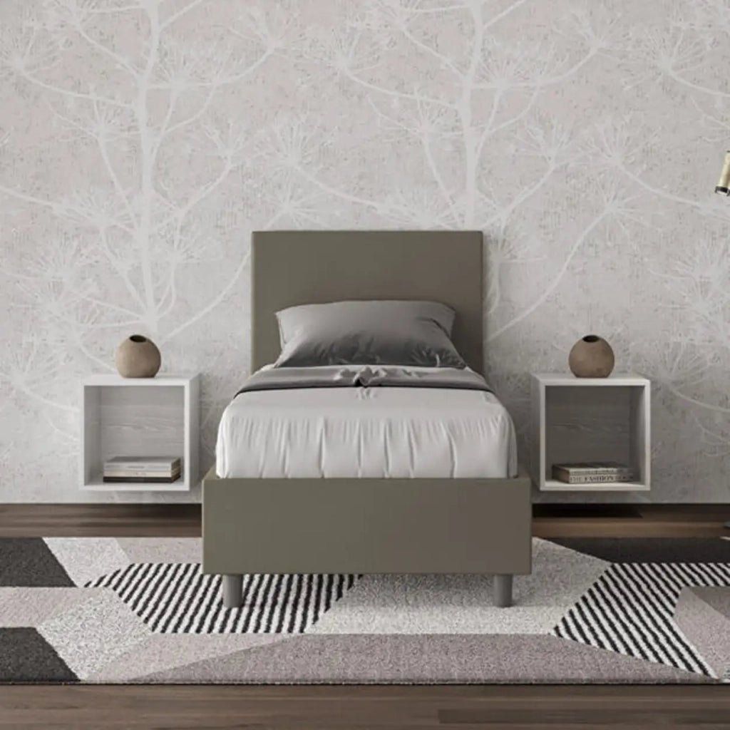 Letto singolo senza rete imbottito 80x210 similpelle cappuccino Adele