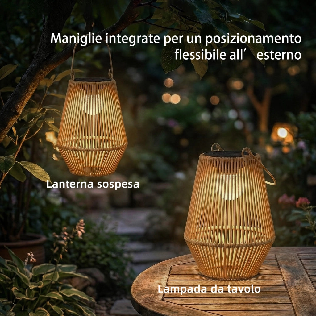 Lampada Solare in Rattan ¨C Minimal ¨C Marrone 16x16x21 cm