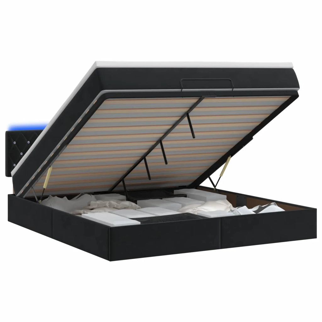 Letto Ottomano con Materasso e LED Nero 180 x 200 cm Velluto 3457085