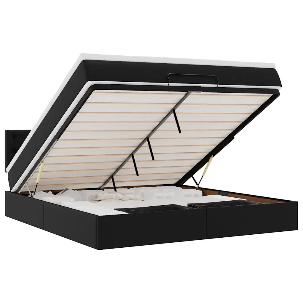 Pouf Letto con Materassi e LED Nero 160x200cm Similpelle 3312162