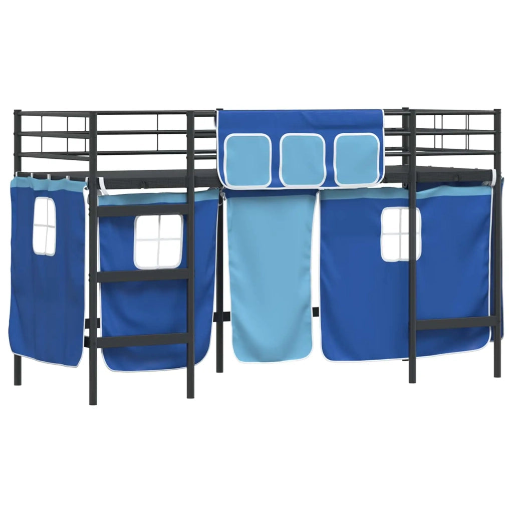Struttura del Letto Loft per Bambini con Tendine-Giroletto per bambini Nero e Blu 762300