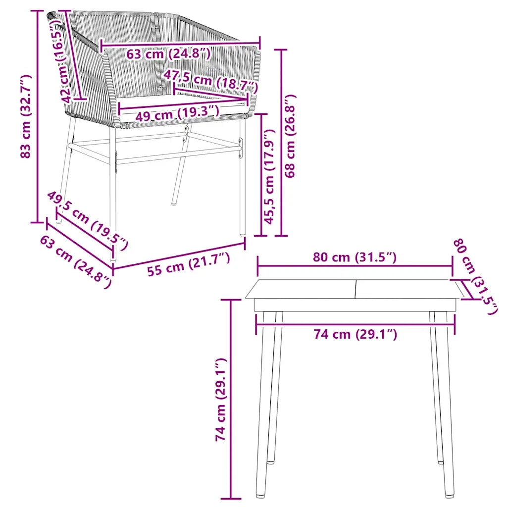 Set da Pranzo da Giardino 3 pz con Cuscini Polyrattan Vetro 3334513