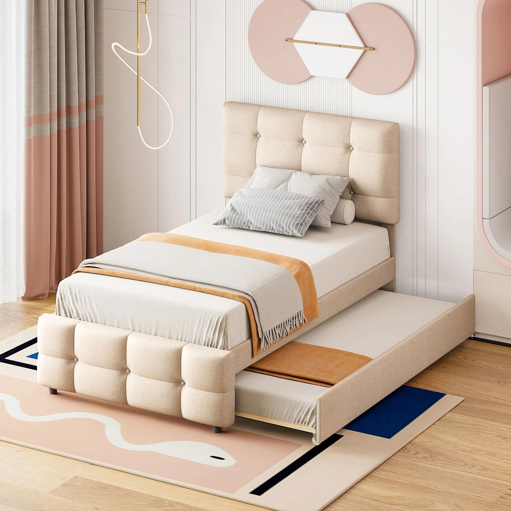 letto imbottito lino beige 90 x 200 cm