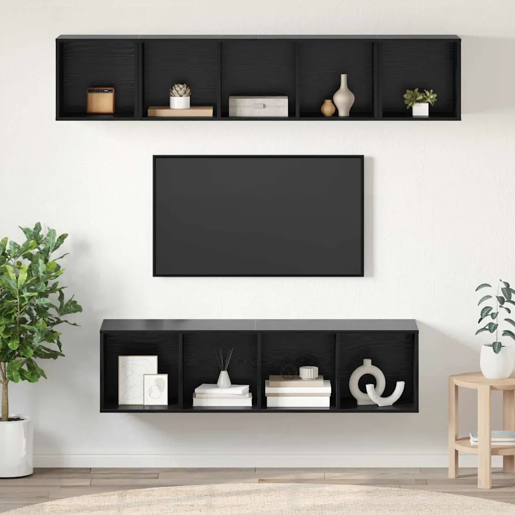 Set mobile TV 4 pz Rovere Nero Legno ingegnerizzato 3393421