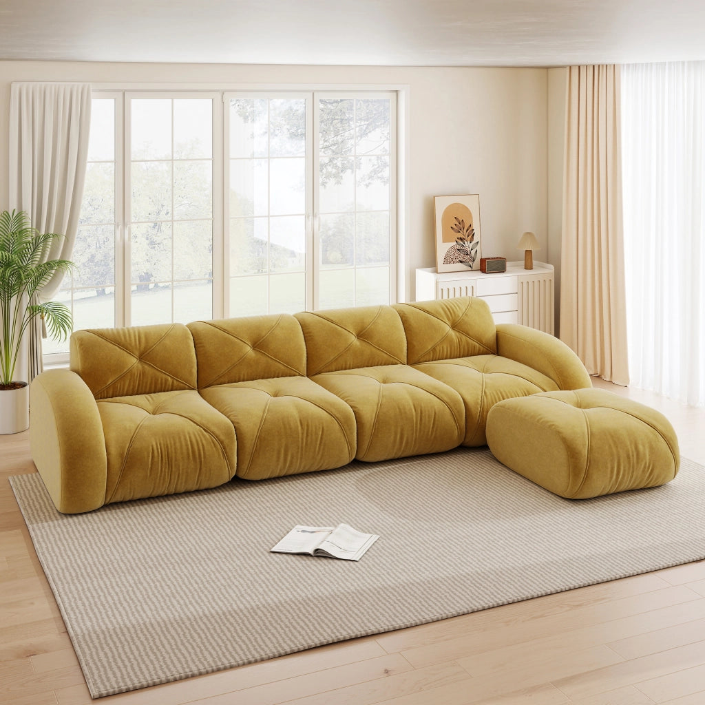Divano Angolare Modulare 4 Posti con Poggiapiedi ¨C MINIMAL ¨C Giallo