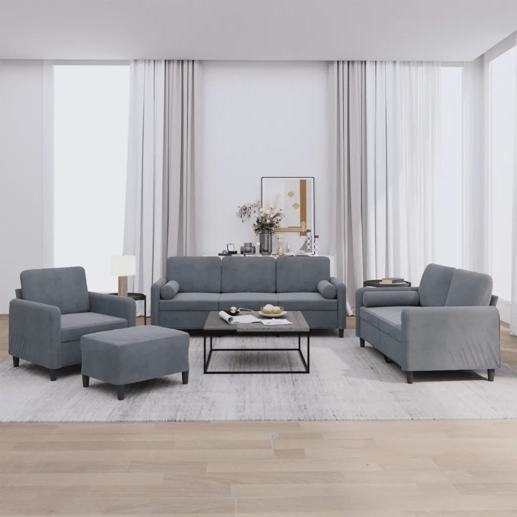 Set di Divani 4 pz con Cuscini Grigio Scuro in Velluto 3201965