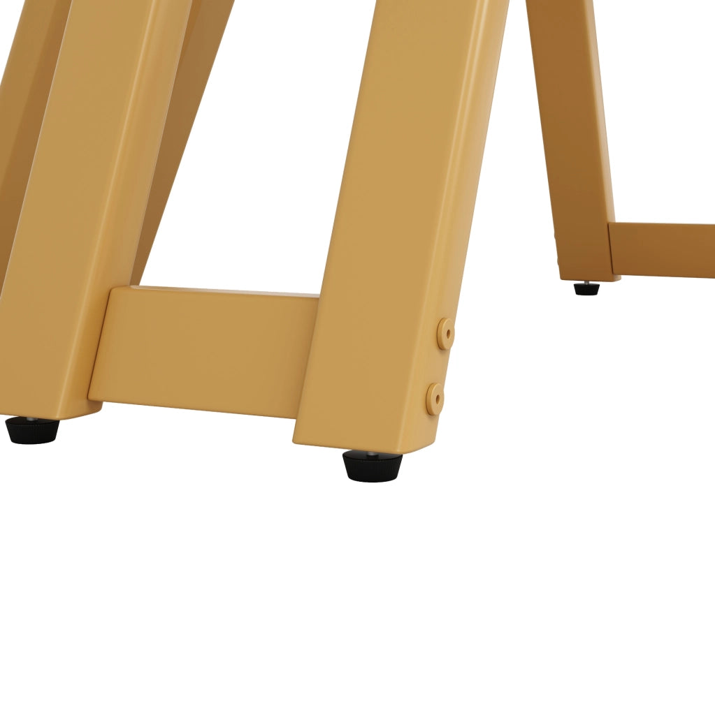 Tavolo da pranzo rotondo 100x100x76 cm in MDF e metallo; bianco e oro