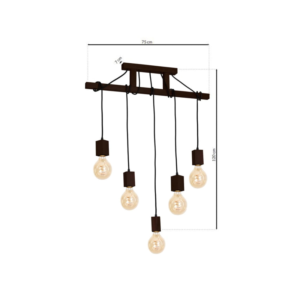 Lampadario JACK Milagro 5 luci E27 legno scuro rustico