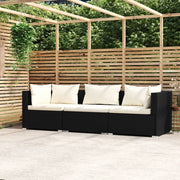 Divano a 3 Posti con Cuscini-Sofa 3 Posti con Cuscini Nero in Polyrattan