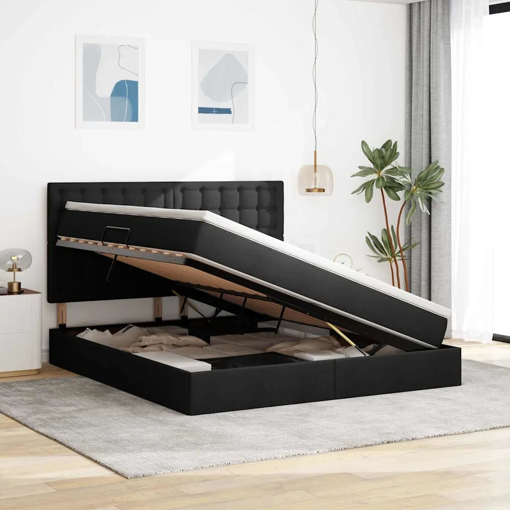 Letto con contenitore e LED Nero 160 x 200 cm Poliestere