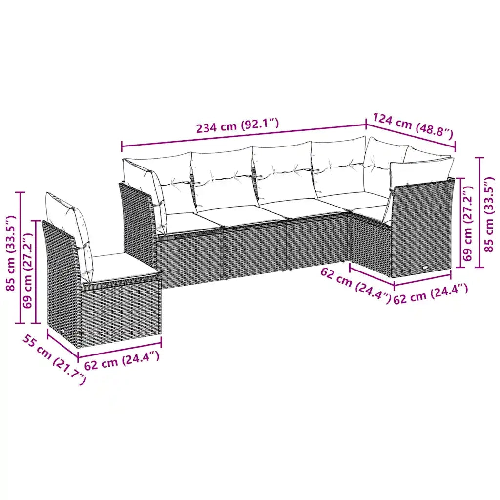 Set Divano da Giardino 6pz con Cuscini Grigio Chiaro Polyrattan 3249541