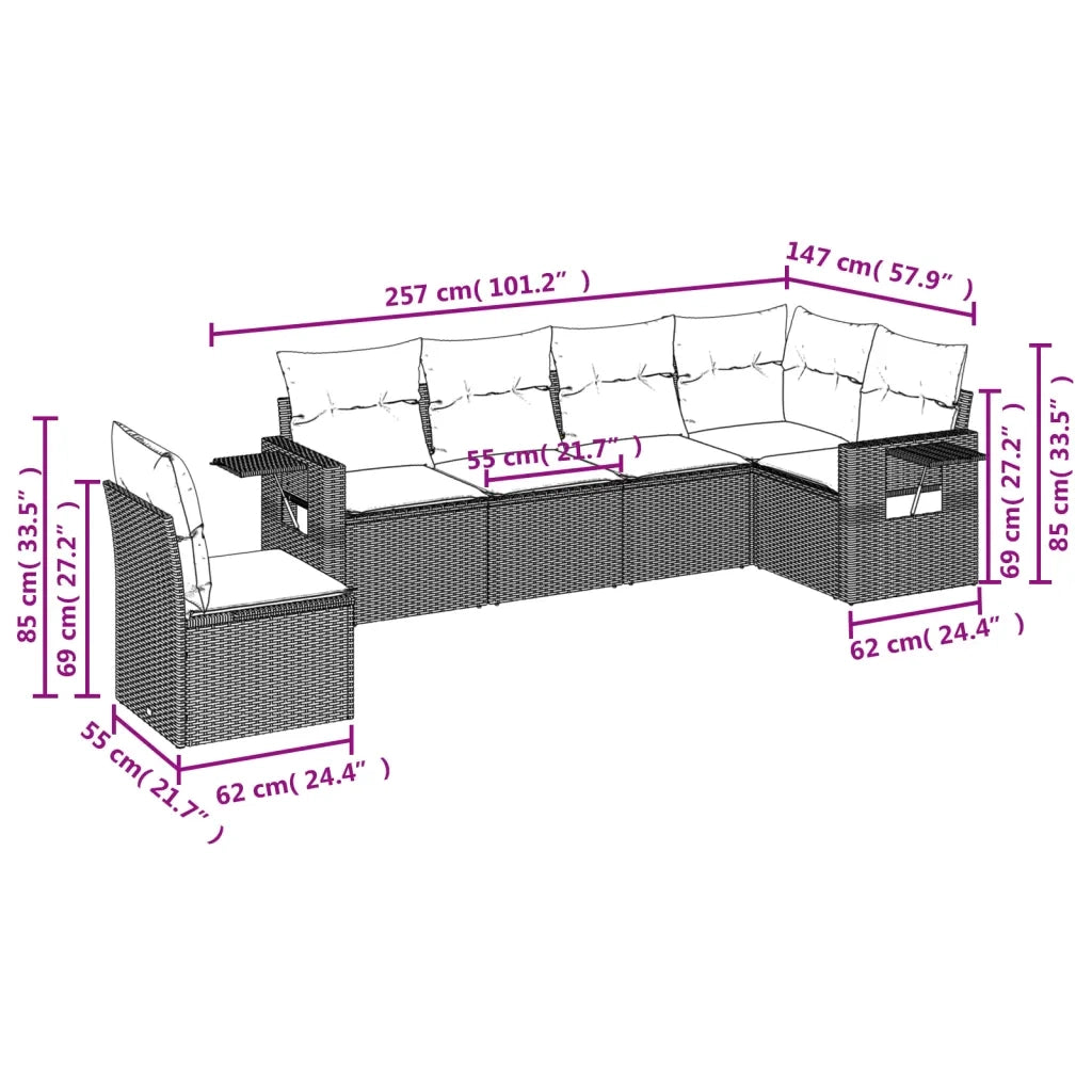 Set Divano da Giardino 6pz con Cuscini Grigio Chiaro Polyrattan 3252569