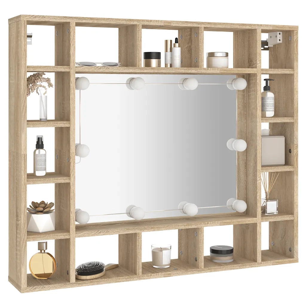 Mobile a Specchio | Armadio da bagno con LED Rovere Sonoma 91x15x76,5 cm