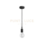 GSO081- PENDENTE FLIP CAVO IN STOFFA E ROSONE NERO SATINATO 1 LUCE ATTACCO E27 D.4,6CX6,9M