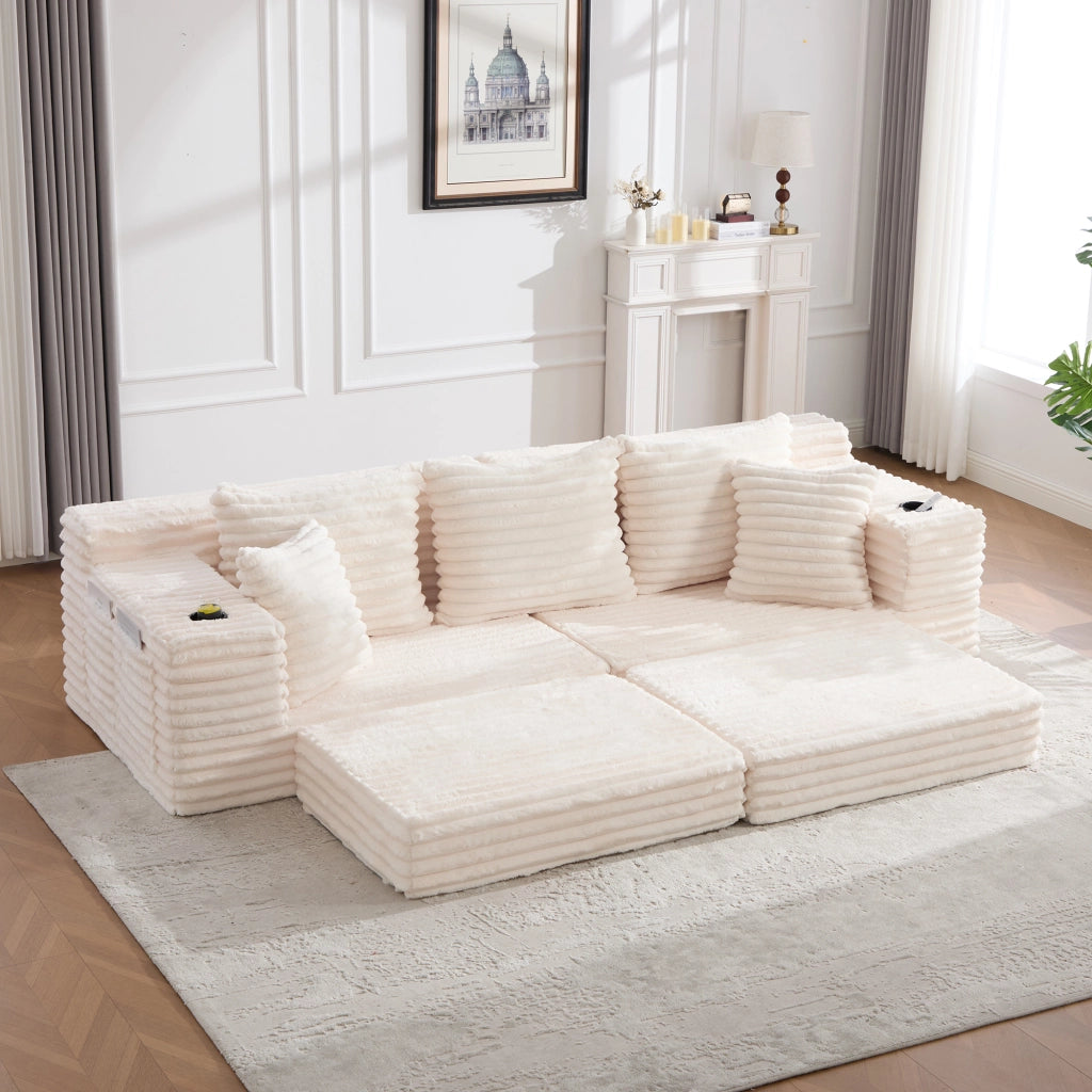 DIVANO letto modulare 273x98x87 cm in tessuto a coste Beige