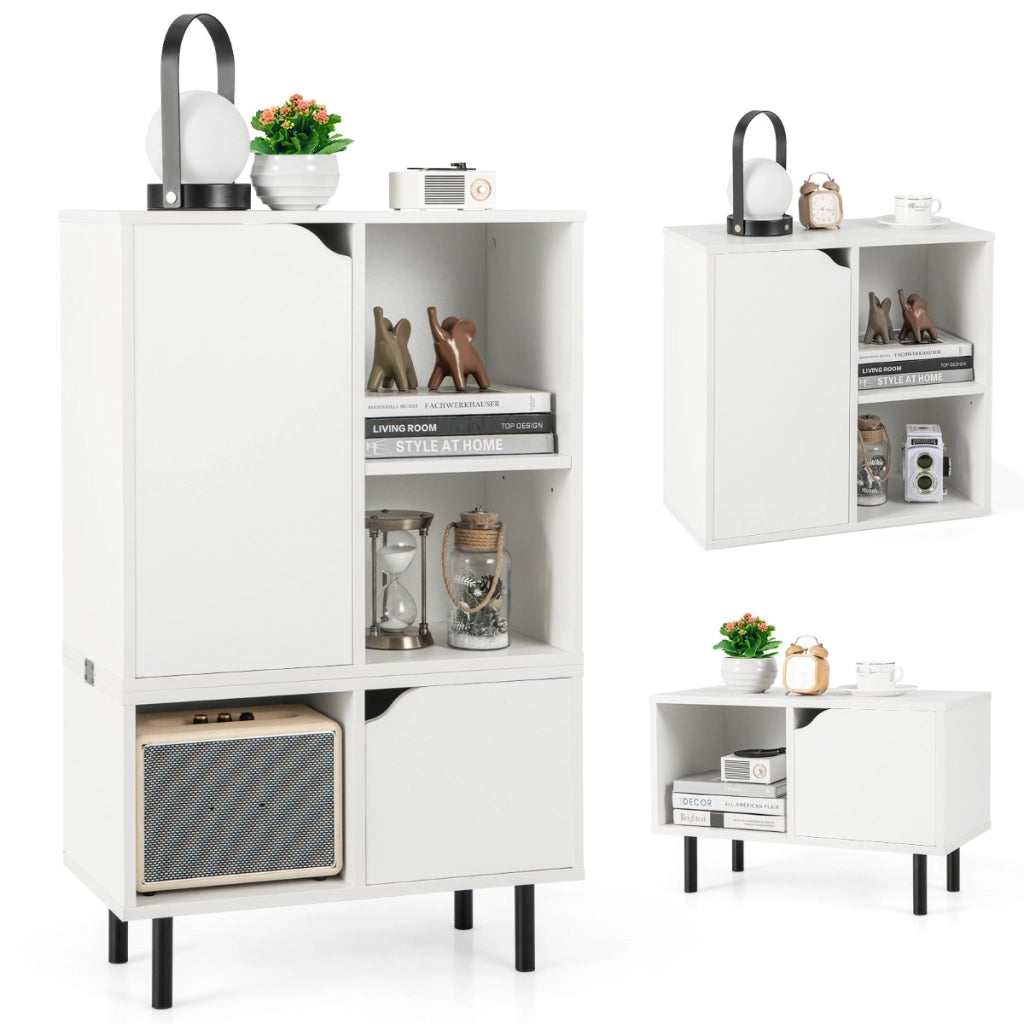 Libreria impilabile con ripiano regolabile e cubi, Libreria da pavimento espositiva con gambe metalliche Bianco-Librerie