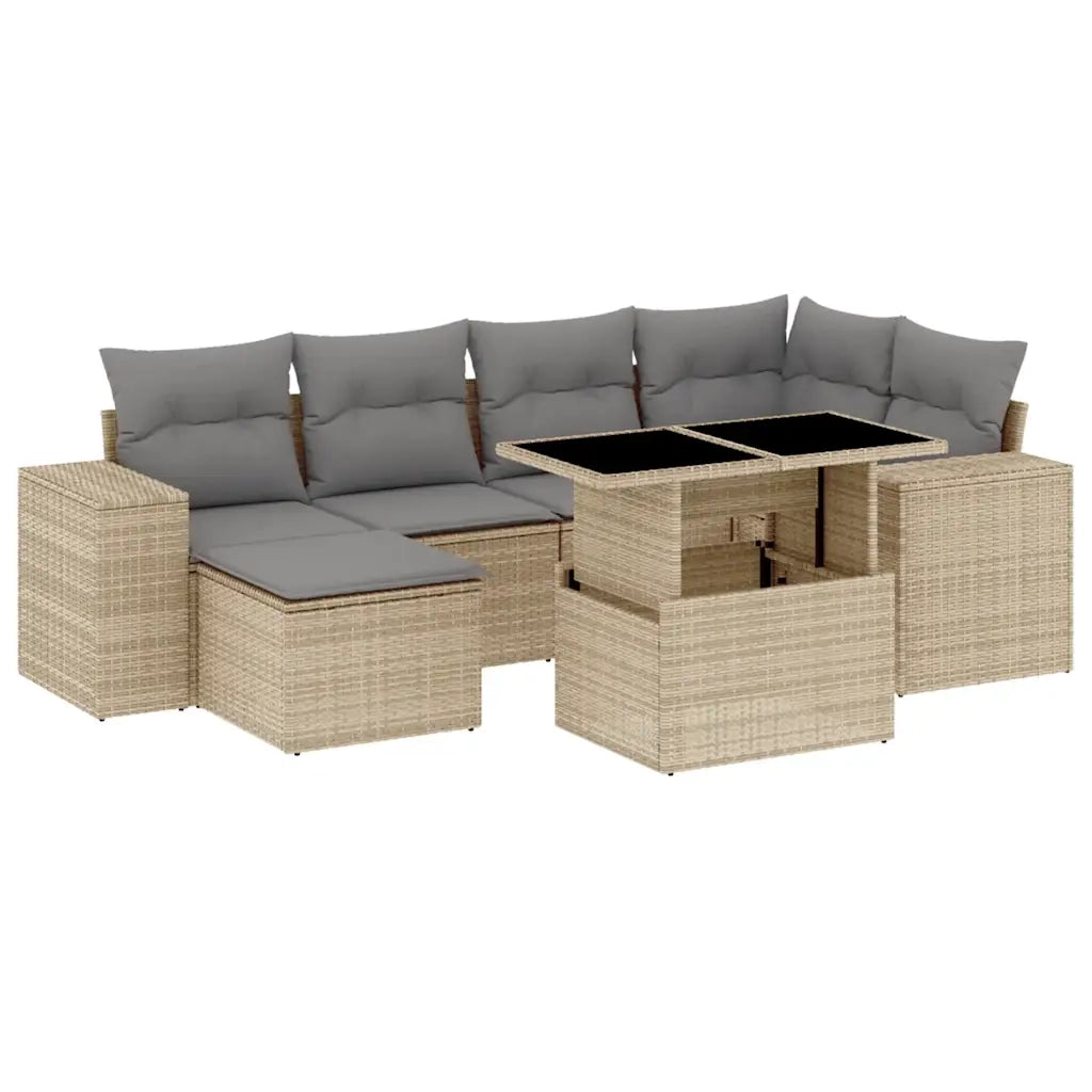 Set Divani da Giardino 7 pz con Cuscini Beige in Polyrattan 3269309