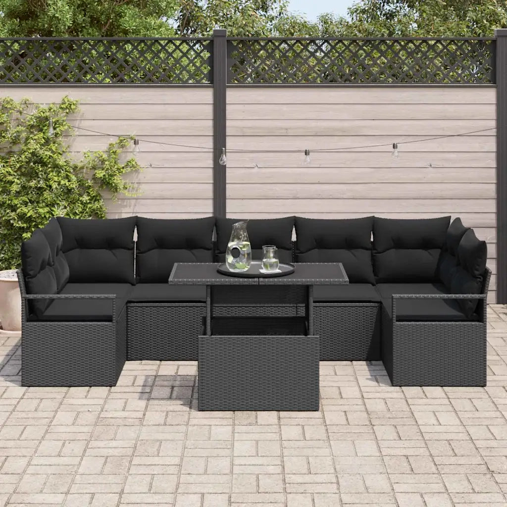 Set Divano da Giardino con cuscino 8 pcs Nero polyrattan