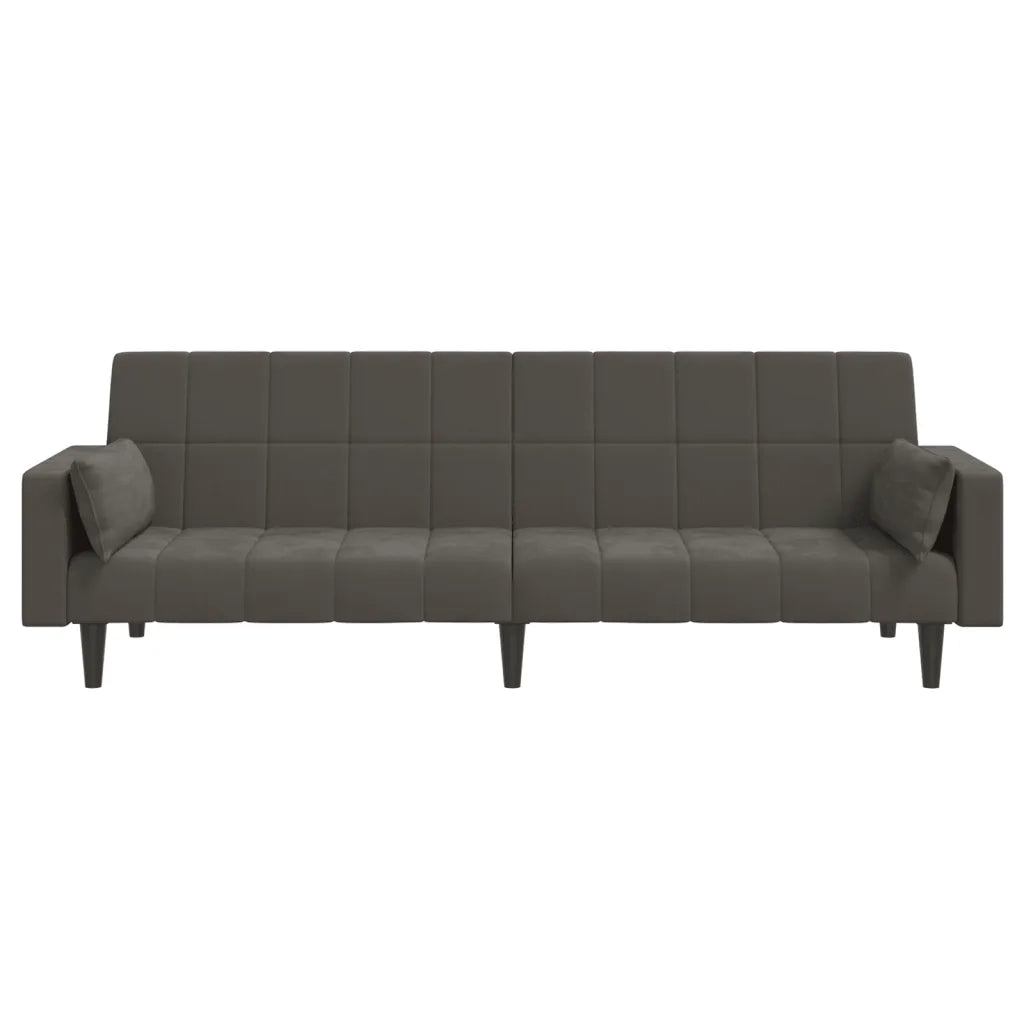 Divano Letto a 2 Posti con 2 Cuscini Grigio Scuro in Velluto 375848