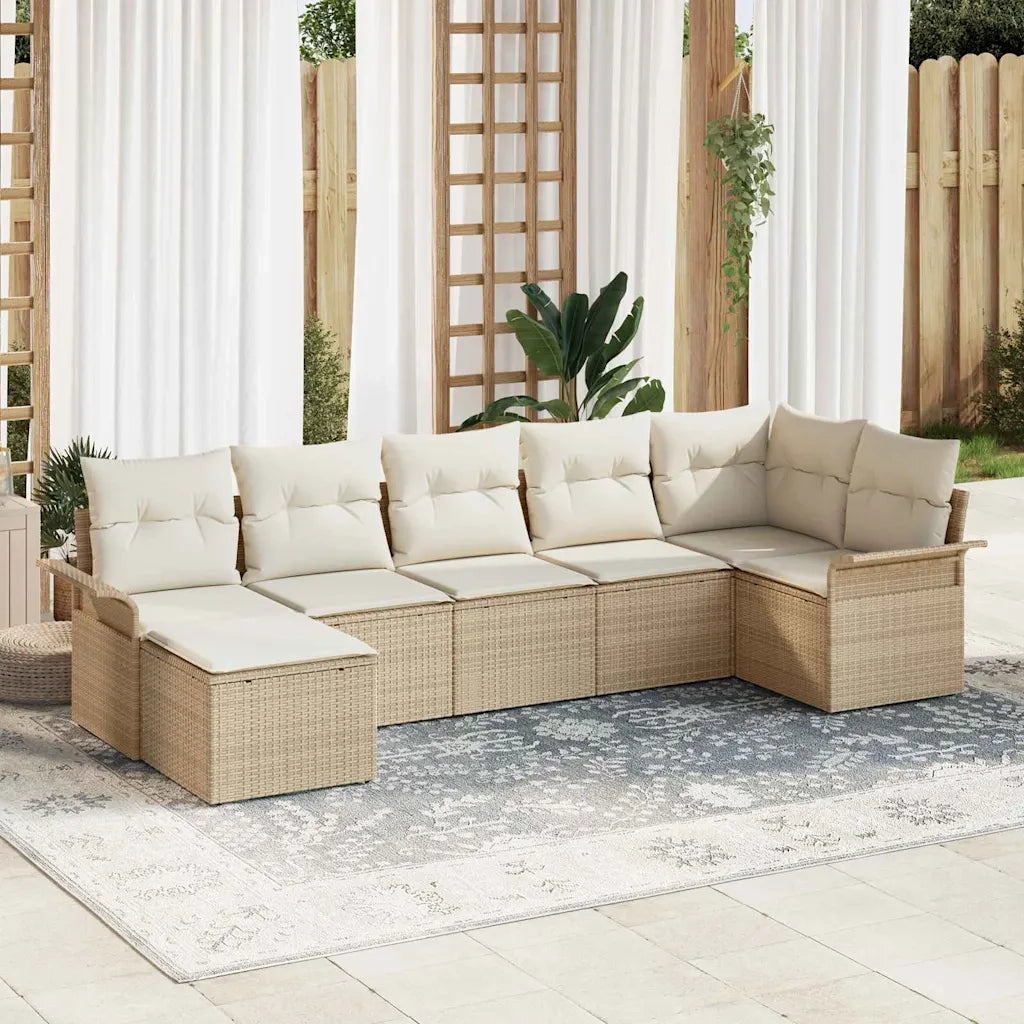 Set Divano da Giardino con cuscino 7 pcs Beige Poly Rattan