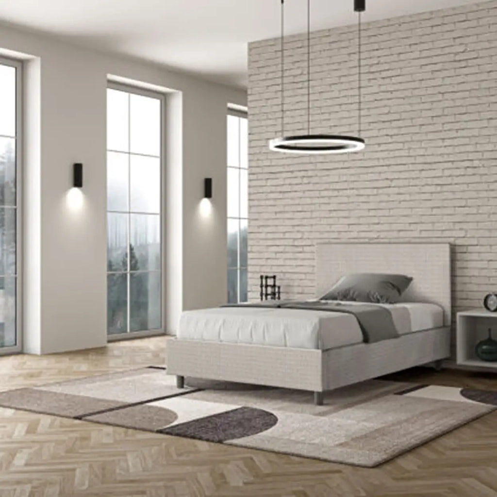 Letto una piazza e mezza senza rete imbottito 120x190 tessuto Labirinto 1 bianco Adele