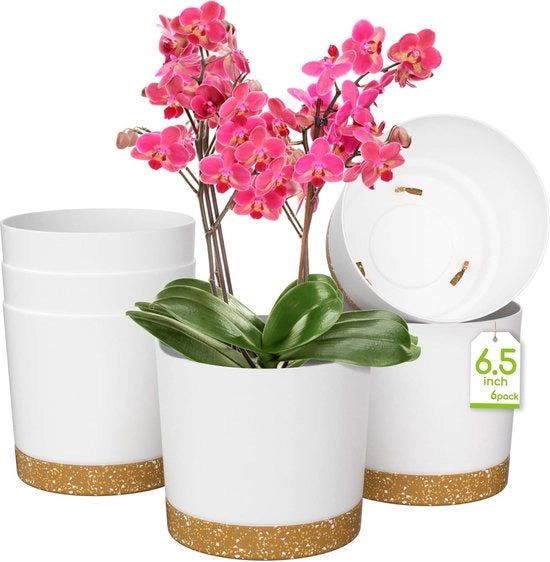 Pentole per Piante - Set di 6 - Bianco - Plastica - 16,5 cm