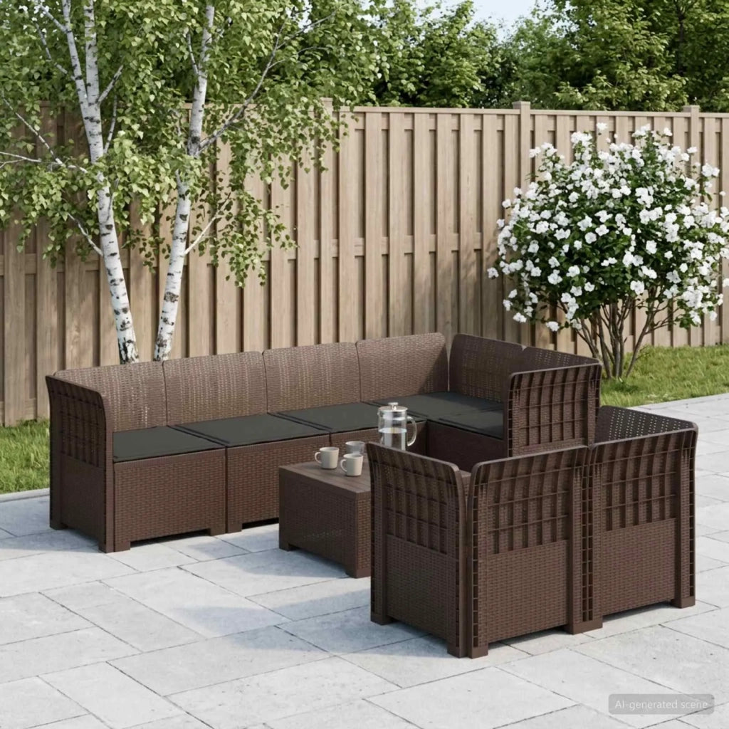 Divano 7 Posti da Giardino con Cuscini Aspetto Rattan PP 3444147
