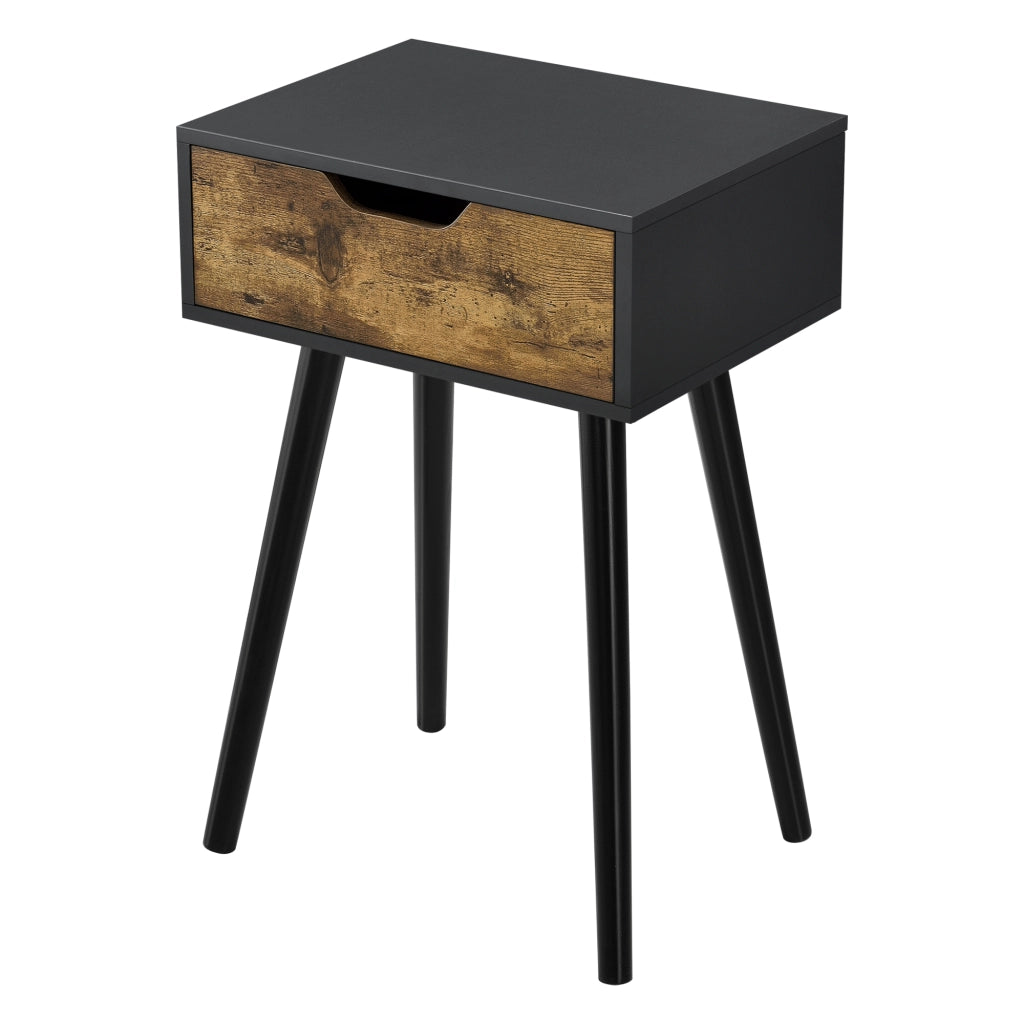 Comodino Östersund con Cassetto - Nero / Effetto Legno Scuro [en.casa]