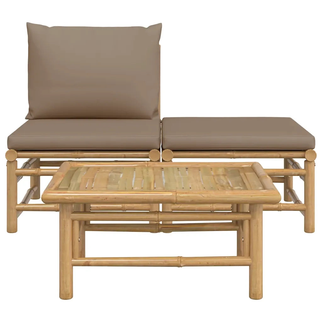 Set Salotto da Giardino 3pz con Cuscini Tortora Bambù 362283