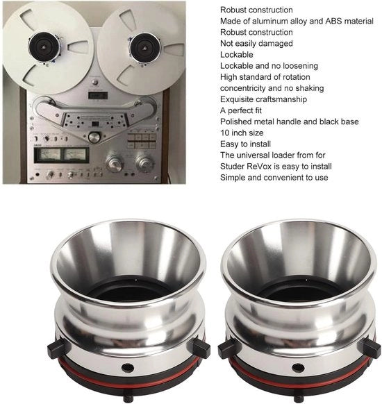 Adattatori NAB per nastro da 10 pollici, in alluminio lucidato a finitura argentata con bobina chiusura, idonei per Studer ReVox, Akai e Teac
