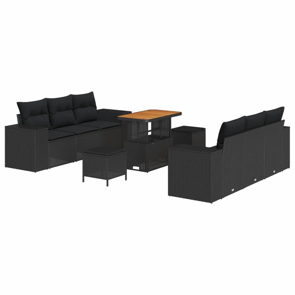 Set Divano da Giardino 9 pcs Nero Rattan in Polipropilene