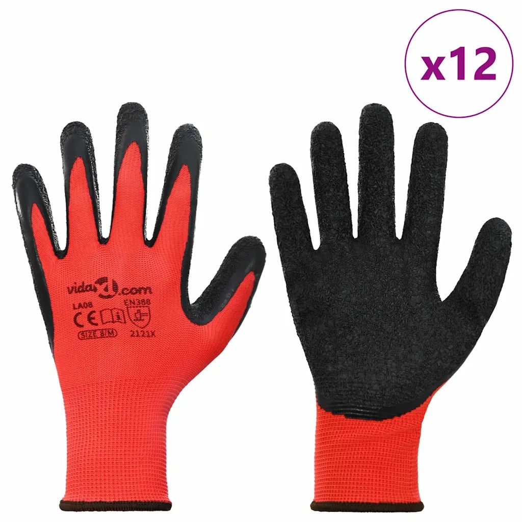 Guanti da Lavoro 12 pcs Rosso e Nero 8 / m 42020692