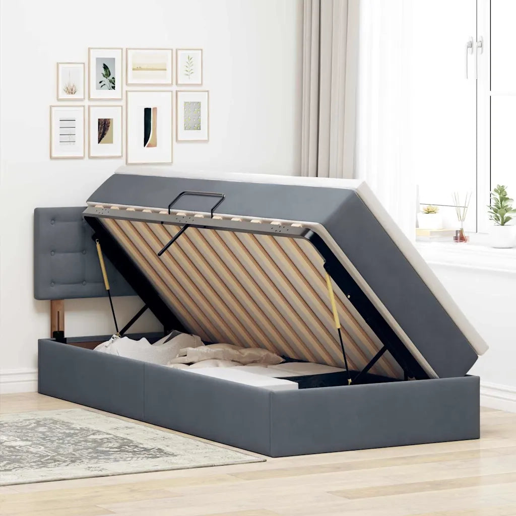 Letto con contenitore e LED Grigio scuro 90 x 200 cm Velluto 3371488
