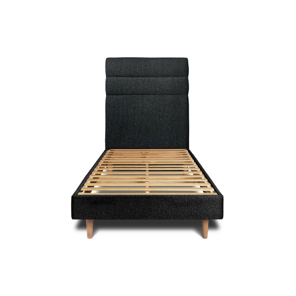 Letto 90x190 cm con testiera in linea - tessuto bouclé