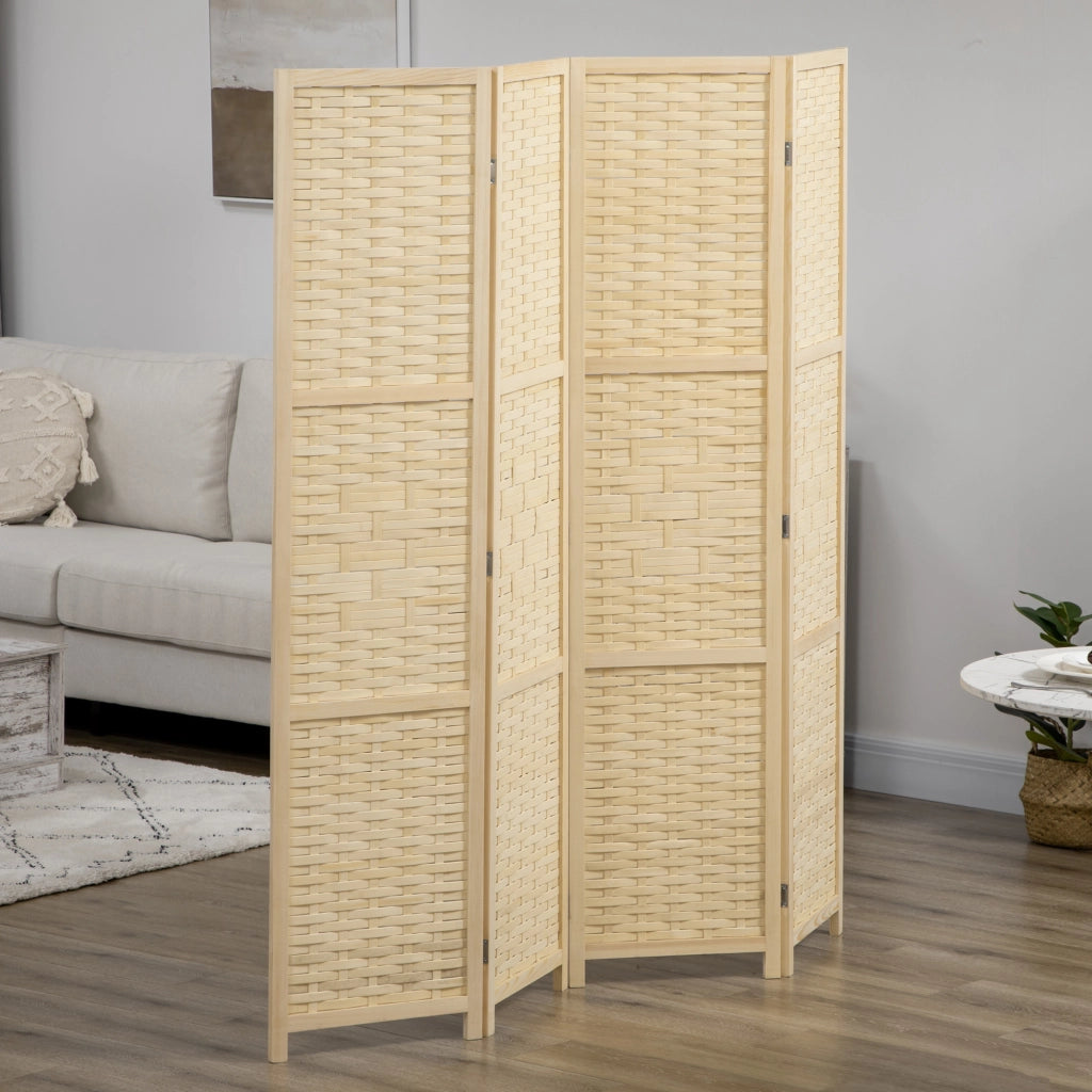 Paravento Separ¨¦ da Interno a 4 Ante in Legno e Bamb¨´, Pieghevole e Salvaspazio Altezza 170cm, Marrone