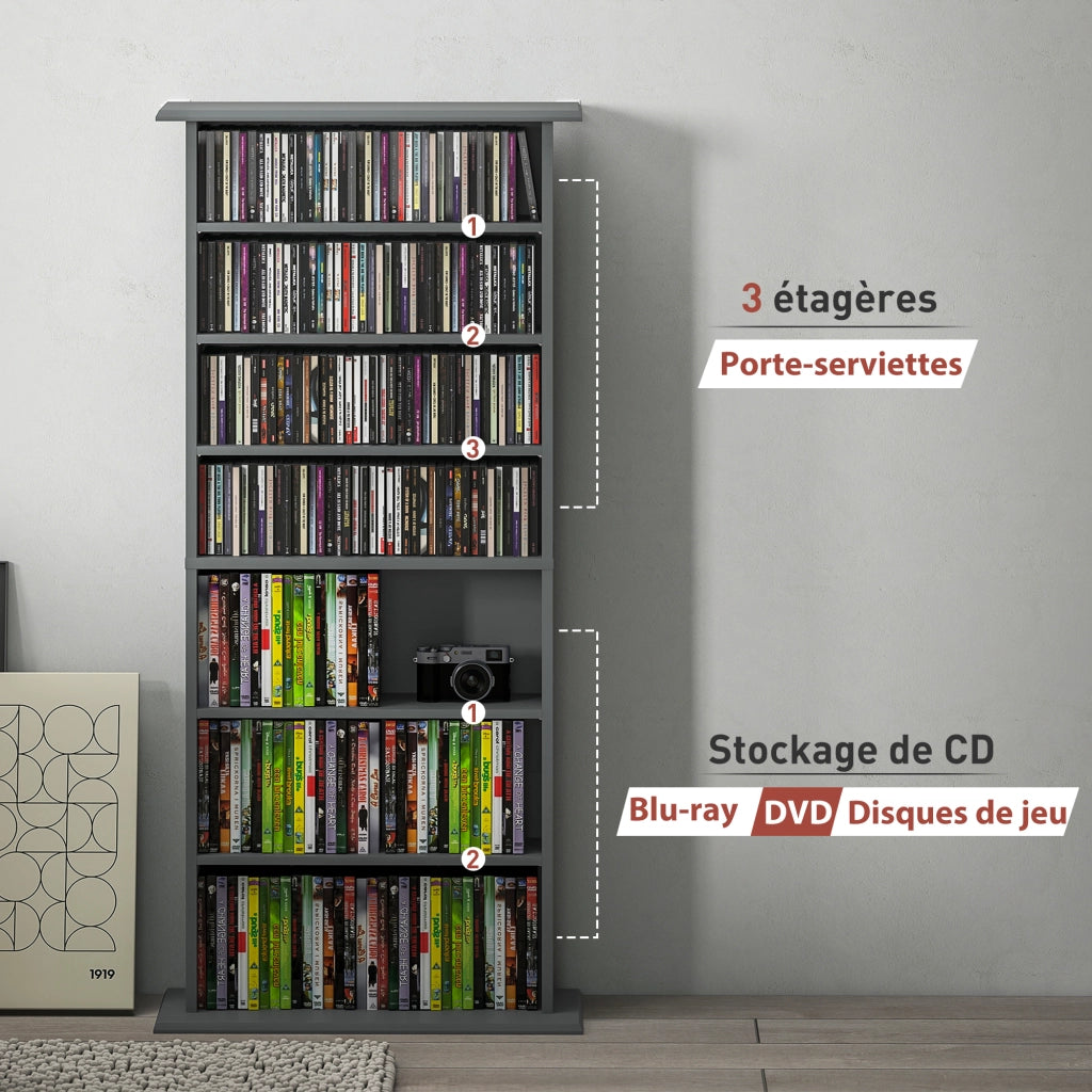 Libreria per CD DVD ¨C Xylo ¨C 8 scomparti 6 ripiani regolabili grigio